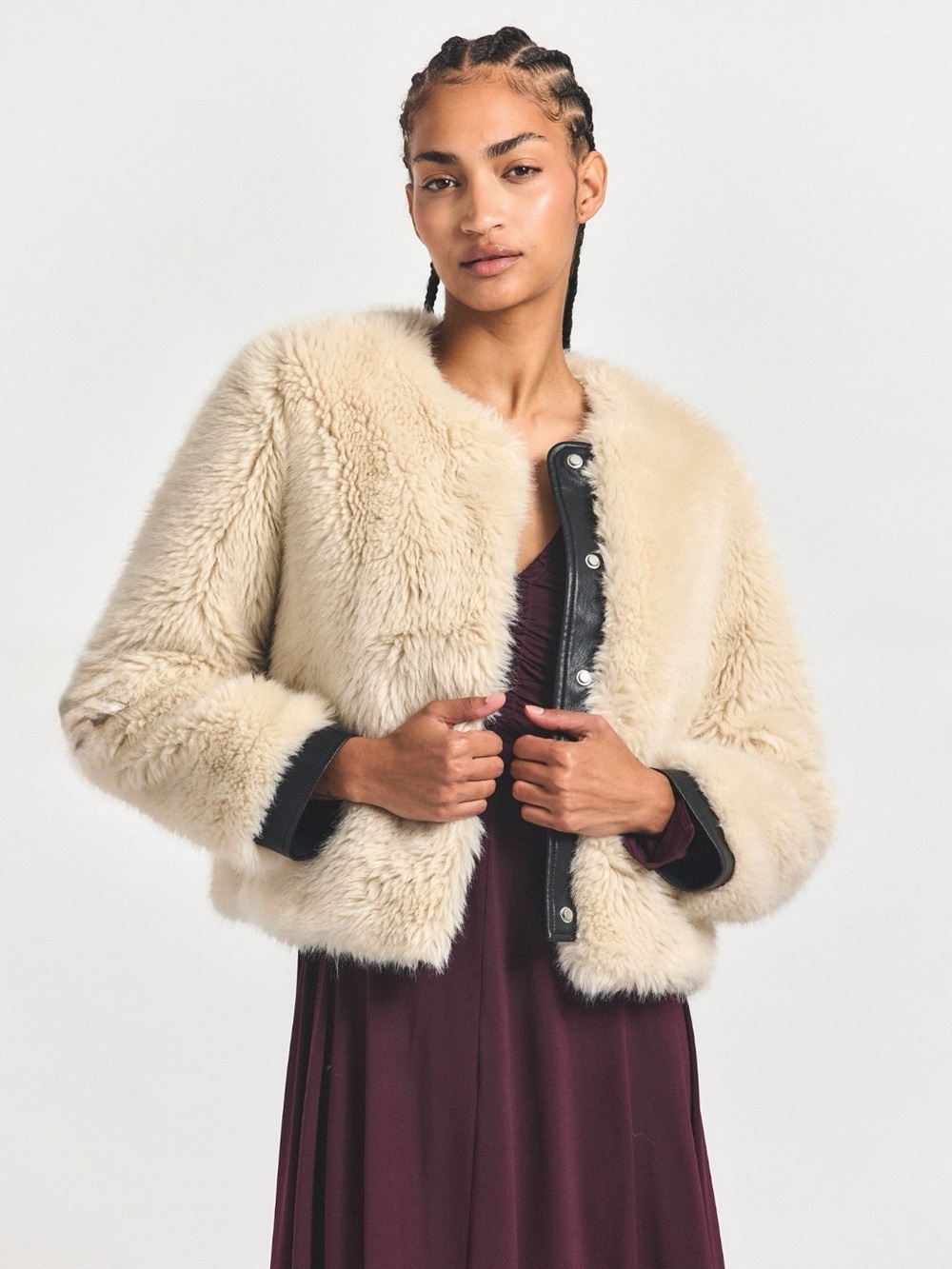 Derek Lam 10 Crosby Emerise Cream Plush Faux Fur Jacket Size 10 NWT